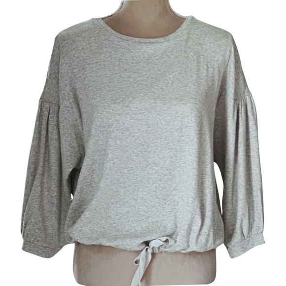 Banana Republic - Gray Cotton Knit Top w/ Tie Waist Size: Small Petite - Picture 1 of 7